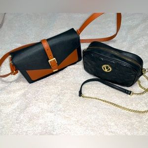TWO Leather-Texture Handbags